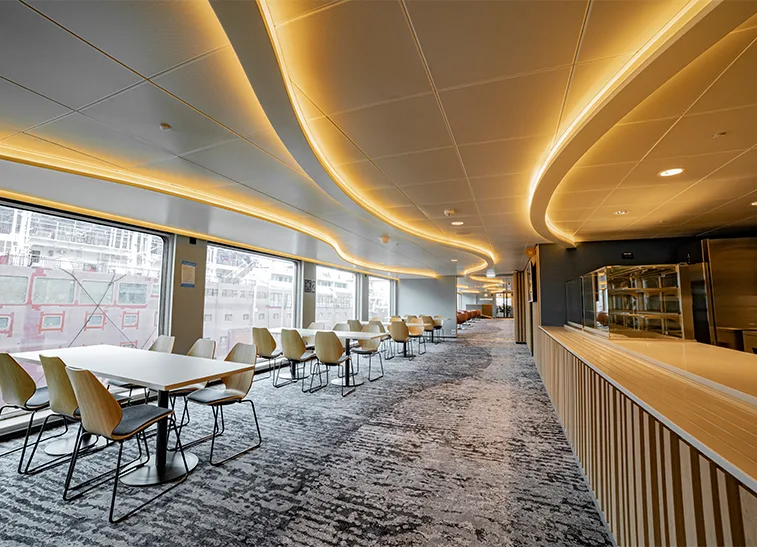Premium maritime furniture installation and modern interior solutions for Havila Polaris by Accomar