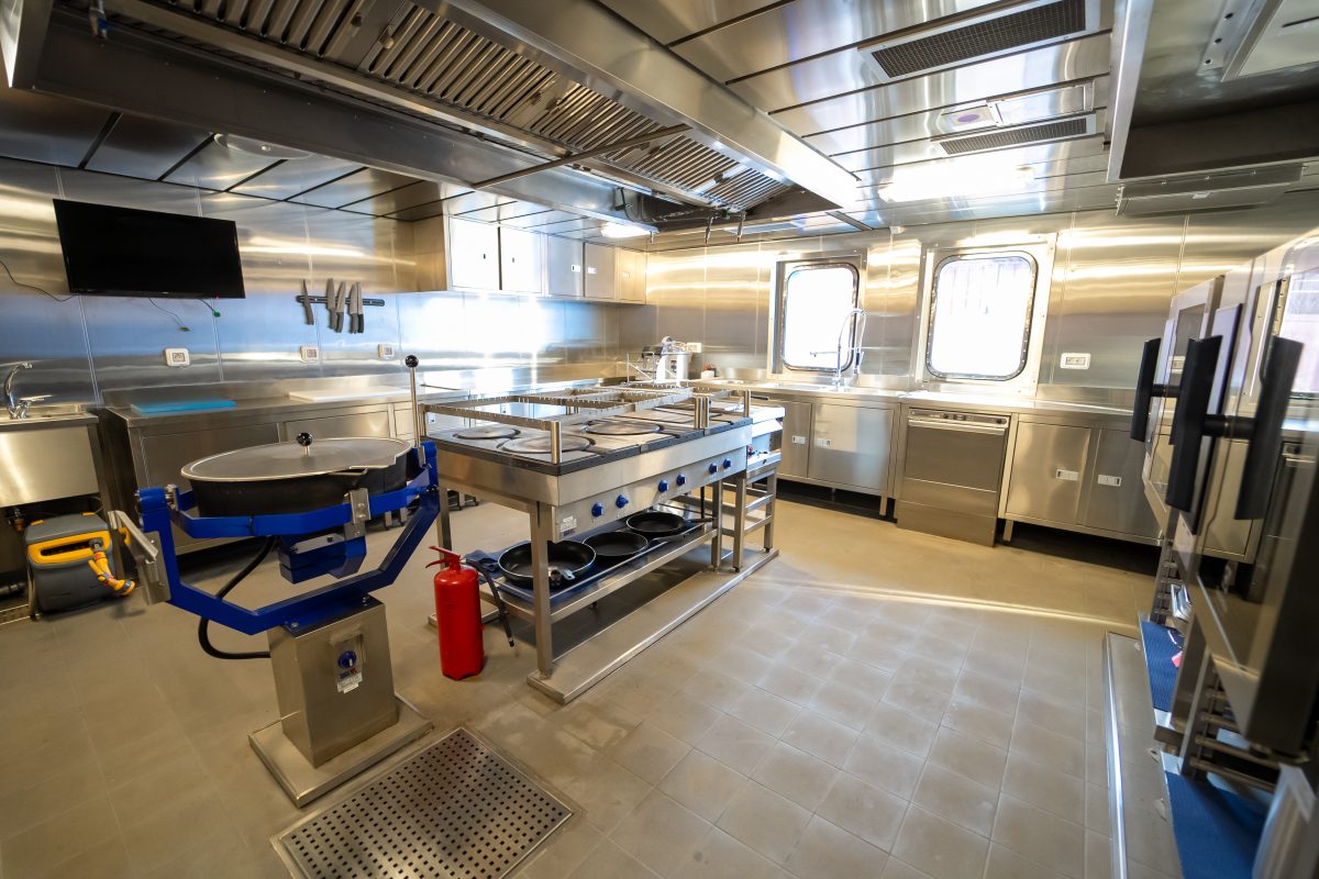 Accomar Marine Industrial Galley Kitchen With Commercial Cooking Equipment
