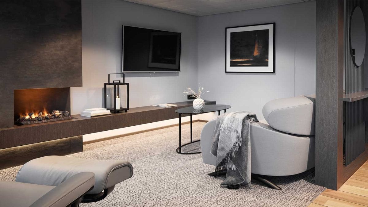 Accomar Modern Luxury Lounge Interior with Fireplace and Contemporary Seating